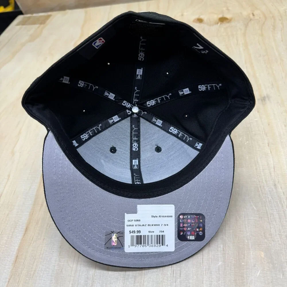 NEW Utah Jazz New Era Black 59FIFTY Fitted Hat Cap Black White sz 7 3/4